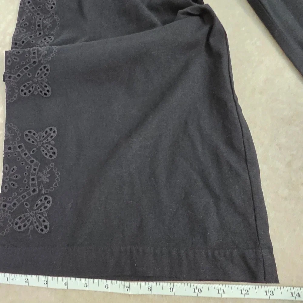 Zara Eyelet Embroidered Wide Leg Pants Sz S Black Dark Cottagecore Boho Trousers